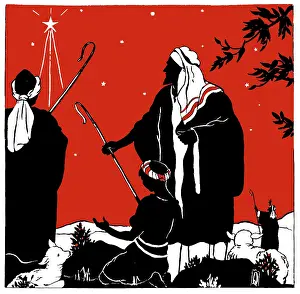 Two Colour: Shepherds and shepherd boy gazing at star