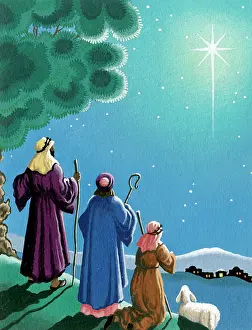 Nativity: The Shepherds with Star over Bethlehem
