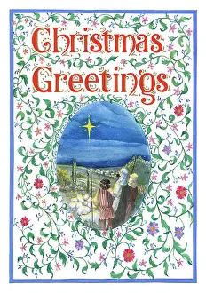 Calligraphic: Shepherds and star with'Christmas Greetings