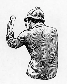 Examination: Sherlock Holmes with a magnifying glass