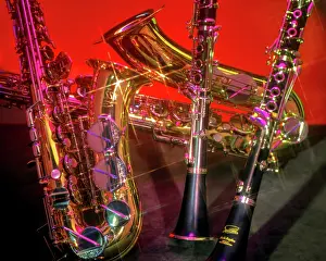 Saxophones: Four Shiny Sparkling Woodwind Musical Instruments Two