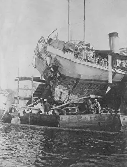 Lifted: A ship of the Austro-Hungarian navy after being hit by a tor