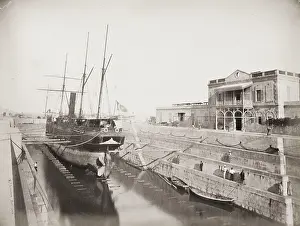 Watercraft: Ship in dry dock, Egypt, probably on the Suez Canal