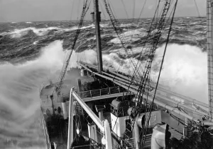 Severe: Ship in heavy seas, ca. 1930