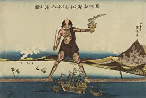 Helios: A ship & two junks sail under The Colossus of Rhodes