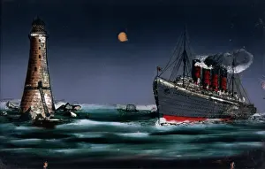 Lighthouses: Ship sails past lighthouse