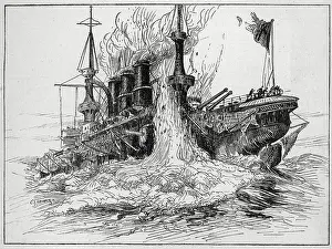 Exploded: Ship struck by a submarine-fired torpedo