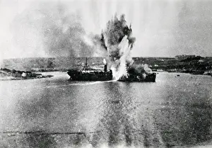 Salonica: Ship struck by torpedo, Salonika, WW1