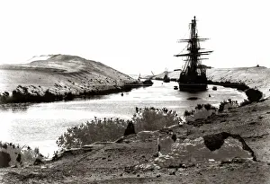 Suez: Ship in the Suez Canal, Egypt, circa 1880s
