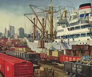Oceanliner: Ship unloading Cargo at Philadelphia Harbor