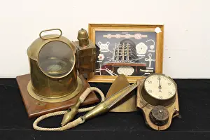 Ship's binnacle compass, speedometer, clock, knots