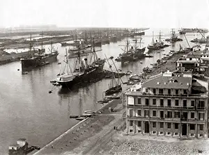 Suez: Ships in dock at Suez, Egypt, circa 1880s