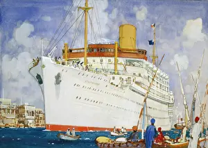 Algiers: Ships in a Mediterranean Harbour, probably Algiers