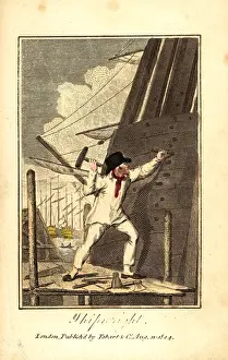 Shipwright: Shipwright driving wedges into the stern of a ship