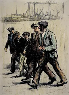 Crayon: Shipyard Workers crossing Queen's Bridge