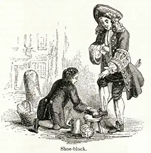 Brushing: Shoe black (shoeshine boy) and client