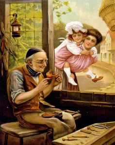 Cobbler: Shoemaker watched by mother and daughter