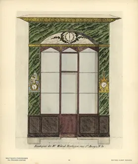 Clockmaker: Shopfront of Metral's clockmaker, Paris, circa 1800