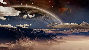 Haze: Shore in mist on an extraterrestrial world