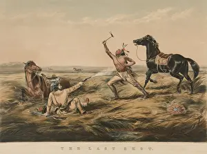 Adventurers: THE LAST SHOT, 1858, lithograph by Currier