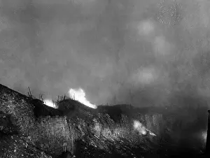 Shrapnel: Shrapnel clouds over a fortified position during the First W