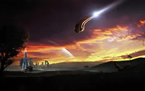 Propulsion: A shuttle in the process of landing is observed by a little