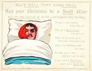 Swell: Sick man with comic verse on a Christmas card
