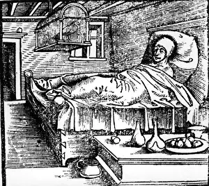 Chamberpot: Sick person in bed, 16th century