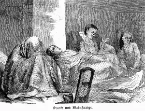 Blankets: Sick person in a Berlin workhouse, 1857