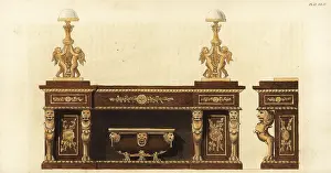 Chimera: A sideboard in mahogany with gilt ornaments and