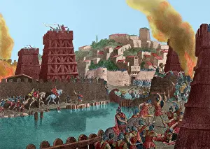 Colouration: Siege of Numantia, 133 BC. Engraving. Later colouration