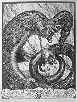 Sigurd: Siegfried slaying the dragon, engraving