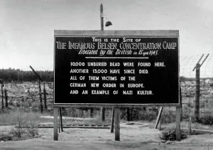 Inhuman: Sign outside Belsen Concentration Camp, Germany