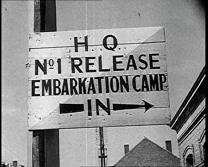 Embarkation: Sign Reading HQ Release No 1 Embarkation Camp