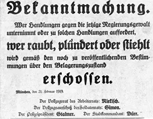 Enforcement: Signed announcement by Ernst Niekisch, Munich