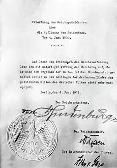 Request: Signed decree on the dissolution of the Reichstag, 1932