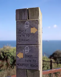 Meadfoot: Signpost on coastal footpath near Torquay, Devon