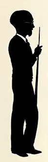 Cues: Silhouette of a bald, bearded man