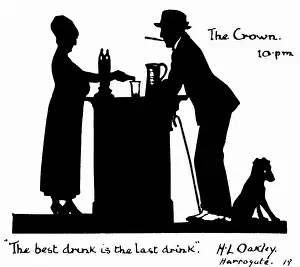 Barmaid: Silhouette of barmaid and customer in a pub