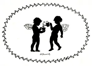 Tending: Silhouette of fairies tending a plant