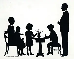 H L Oakley Collection: Silhouette of a family scene