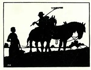 Returning: Silhouette, Farm scene, returning from the fields