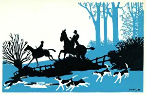 Silhouette of fox hunting scene