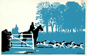 Silhouette of fox hunting scene