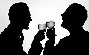 Rch001: Silhouette Two Happy Men Making Toast with Glasses