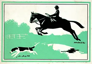 Horsewoman: Silhouette of hunting scene