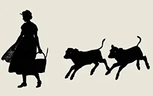 Milkmaid: Silhouette of milkmaid and calves