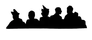 Huddled: Silhouette of five people