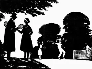 Raquet: Silhouette of people playing tennis
