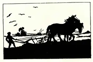 Plough: Silhouette, Ploughman with plough and horses